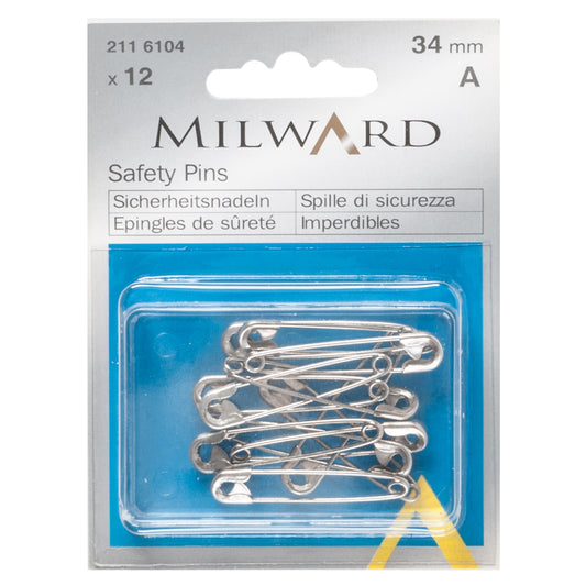 Box of silver safety pins, 34mm