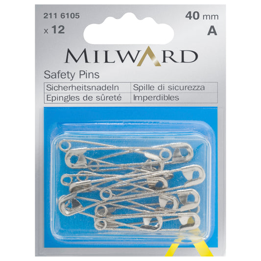 Box of silver safety pins, 40mm
