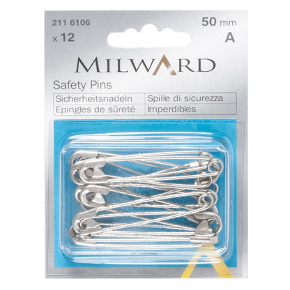 Box of silver safety pins, 50mm