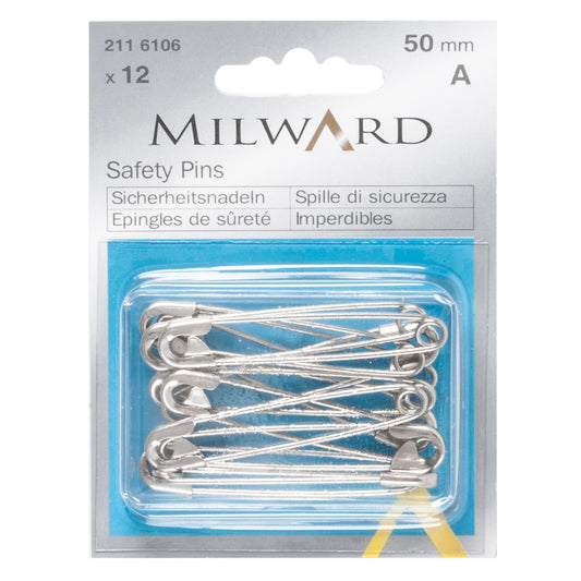 Box of silver safety pins, 50mm