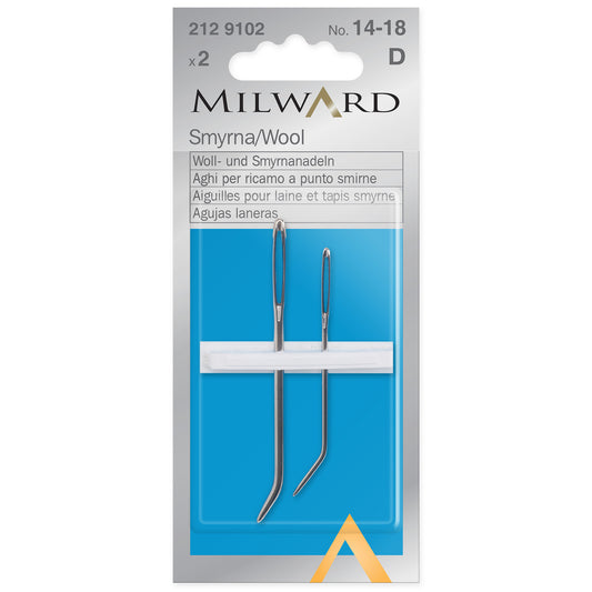 Two Milward bent tip wool needles in packet