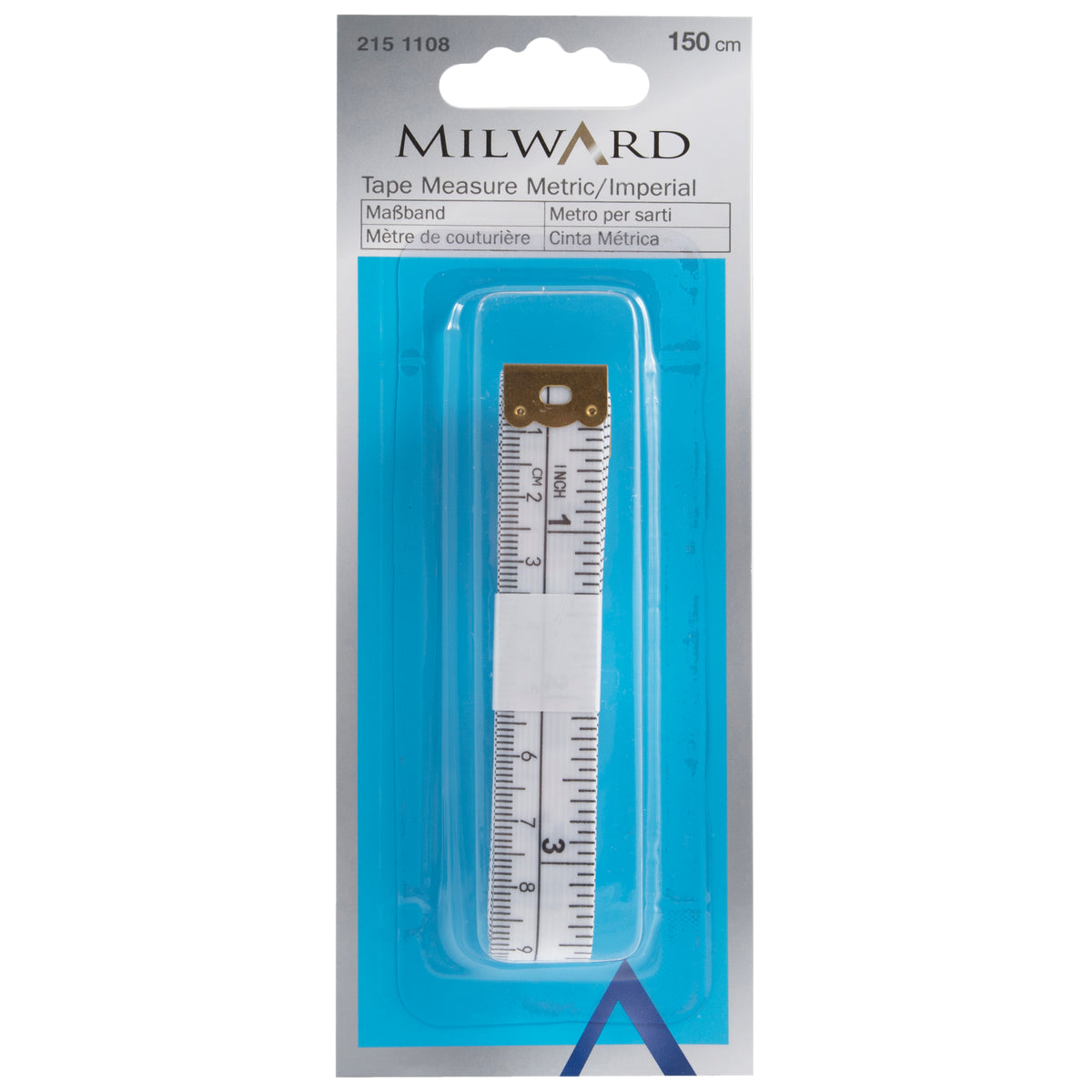 Tape measure showing centimetre and inch scales on the same side