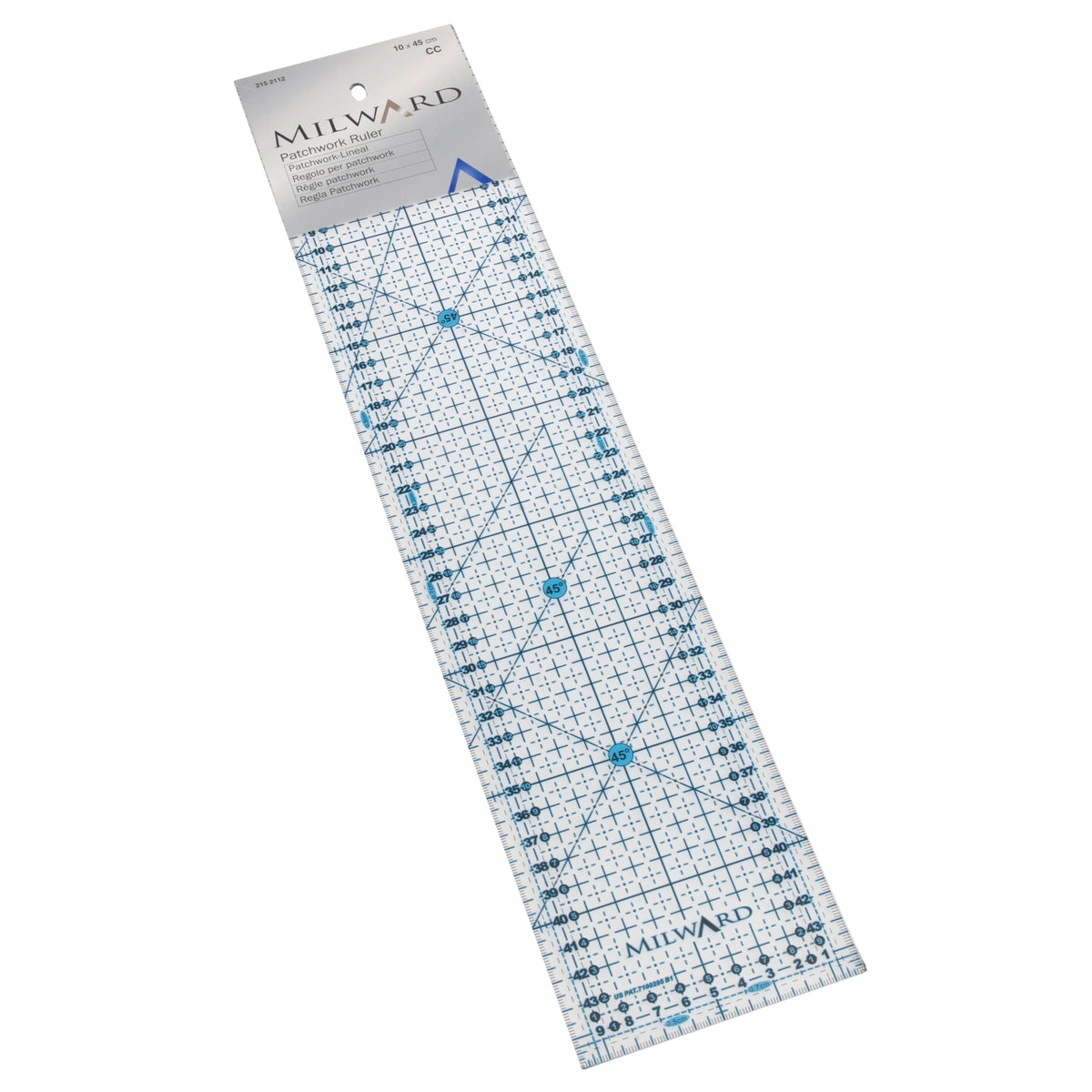 Rectangular patchwork ruler with two-colour metric grid
