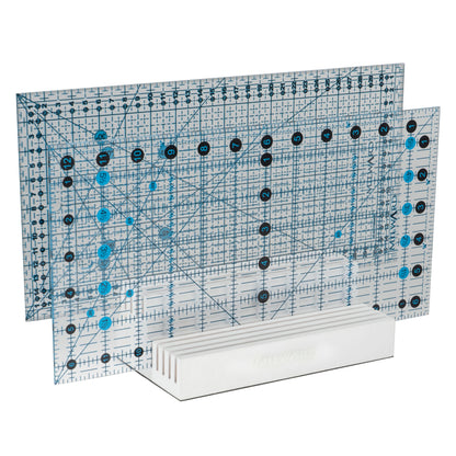 White wooden ruler rack with 10 slots