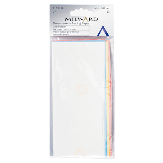 Packet of dressmaker's tracing paper in white, blue, red and yellow