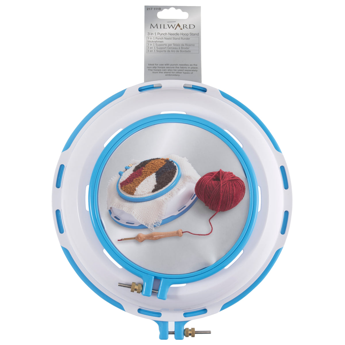 Milward curved punch needle hoop stand with two silicone hoops