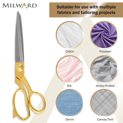 Gold handled dressmaking scissors and stork embroidery scissors