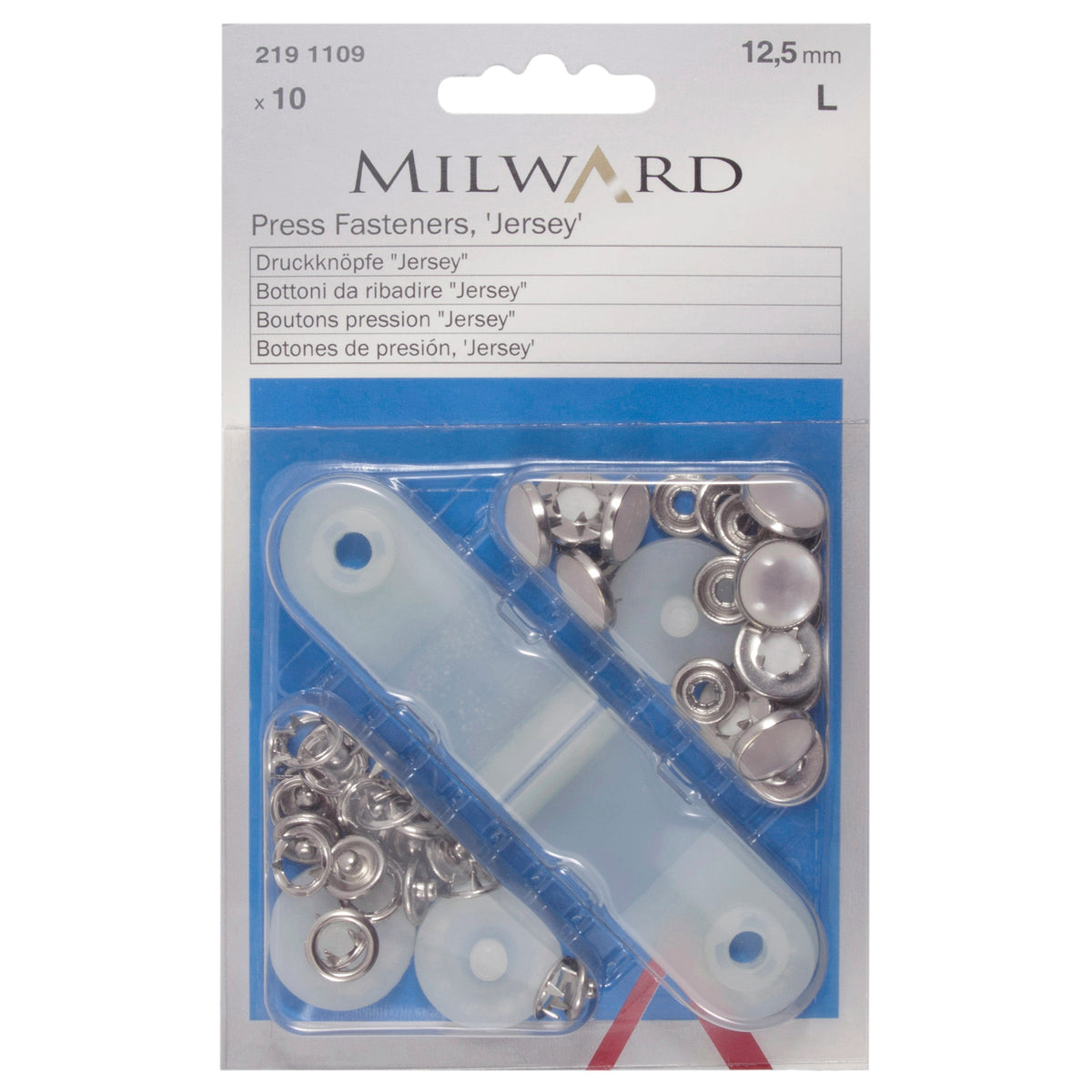 Pack of pearl effect 12.5mm solid top snap fasteners with fitting tool