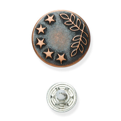 Milward 16mm copper jeans buttons in packaging with fixing tool