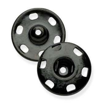 Pack of 4 black sew-on snap fasteners, 15mm on a Milward card