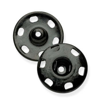 Pack of 24 black sew-on snap fasteners, 15mm on a Milward card