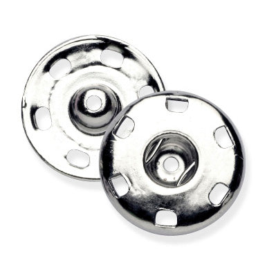 Pack of 4 silver sew-on snap fasteners, 18mm on a Milward card
