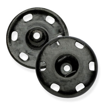 Pack of 4 black sew-on snap fasteners, 18mm on a Milward card