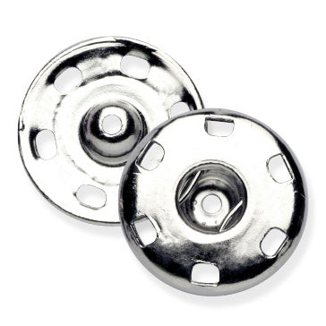 Pack of 24 silver sew-on snap fasteners, 18mm on a Milward card