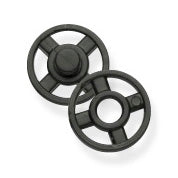 Pack of 24 black plastic sew-on snap fasteners, 7mm on a Milward card