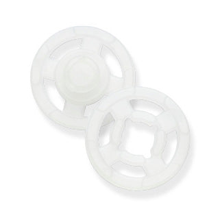 Pack of 15 transparent plastic sew-on snap fasteners, 13mm on a Milward card