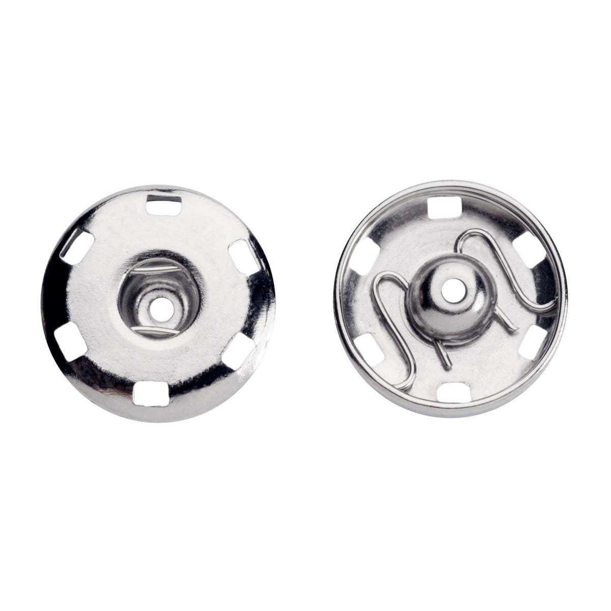 Pack of 16 silver sew-on snap fasteners, 21mm on a Milward card