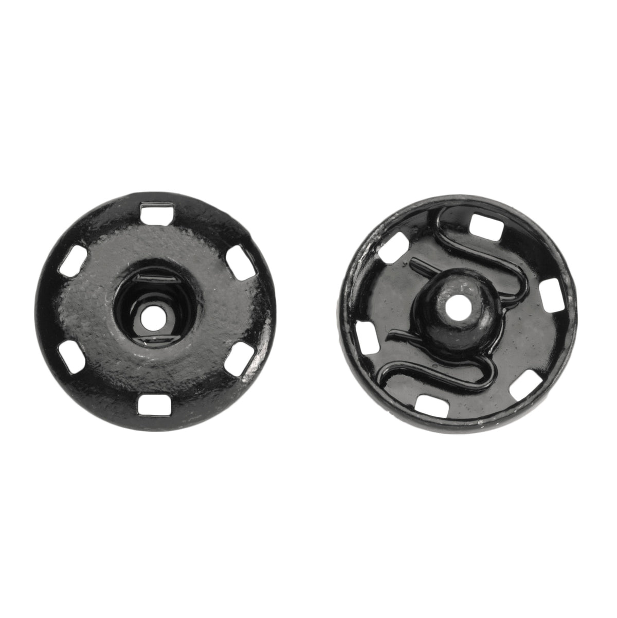 Pack of 16 black sew-on snap fasteners, 21mm on a Milward card