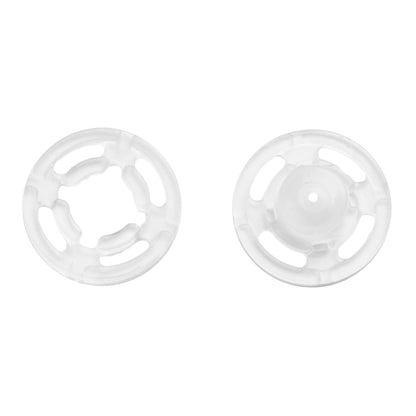 Pack of 12 transparent plastic sew-on snap fasteners, 15mm on a Milward card