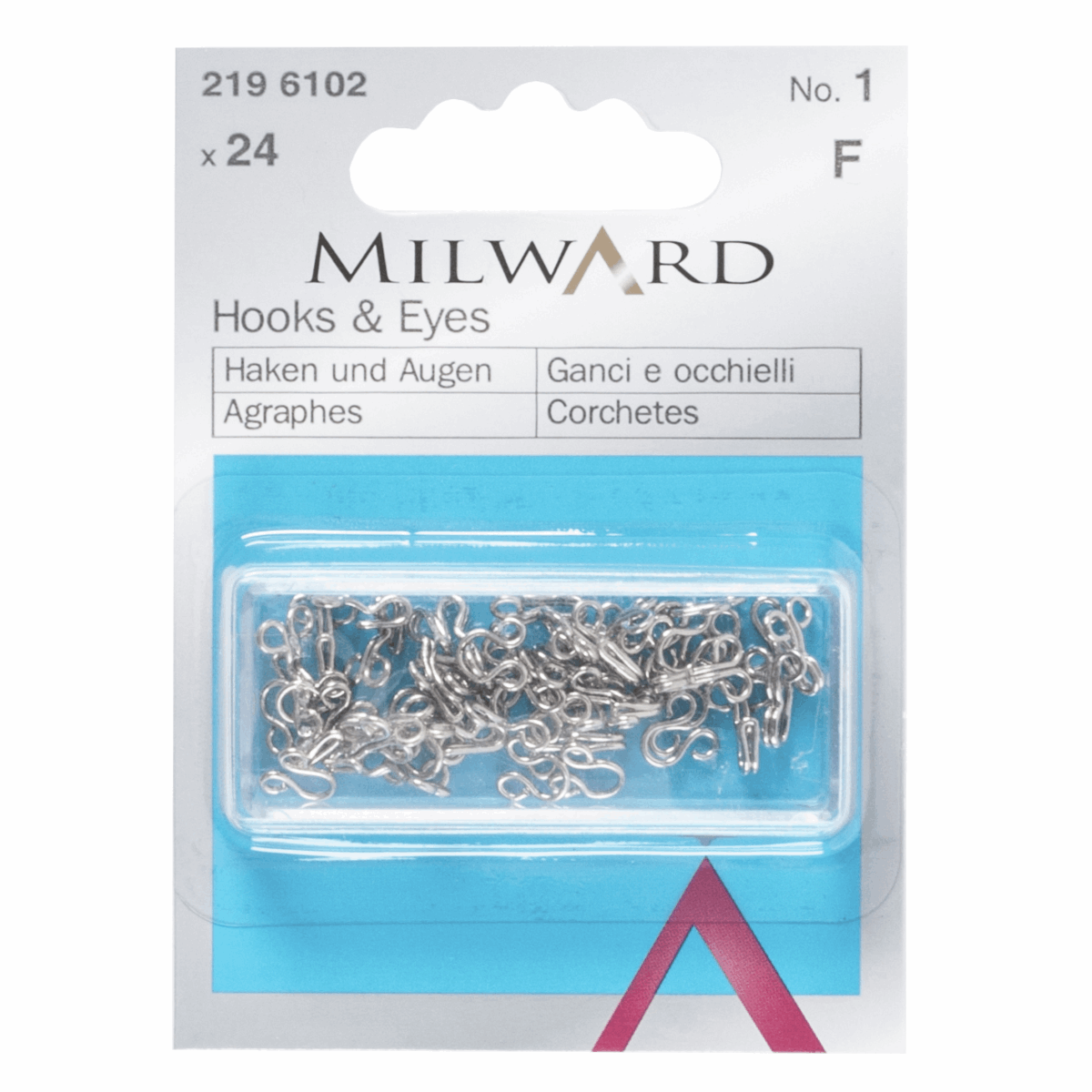Milward Brass Silver Hooks & Eyes - Size No.1 (24 Pieces)