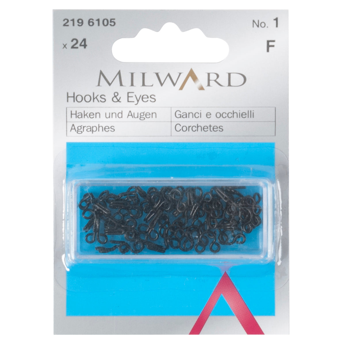 Black brass hooks and eyes, size No.1