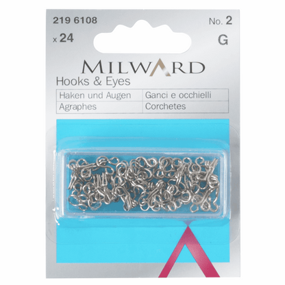 Milward Brass Silver Hooks & Eyes - Size No.2 (24 Pieces)