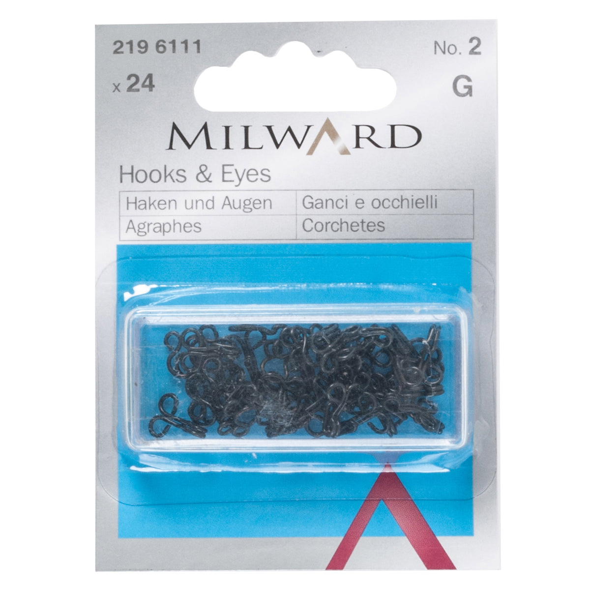 Black brass hooks and eyes, size No.2