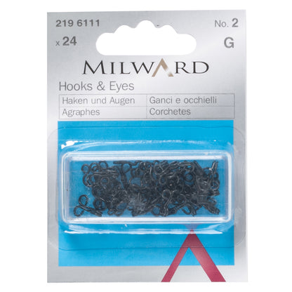 Black brass hooks and eyes, size No.2