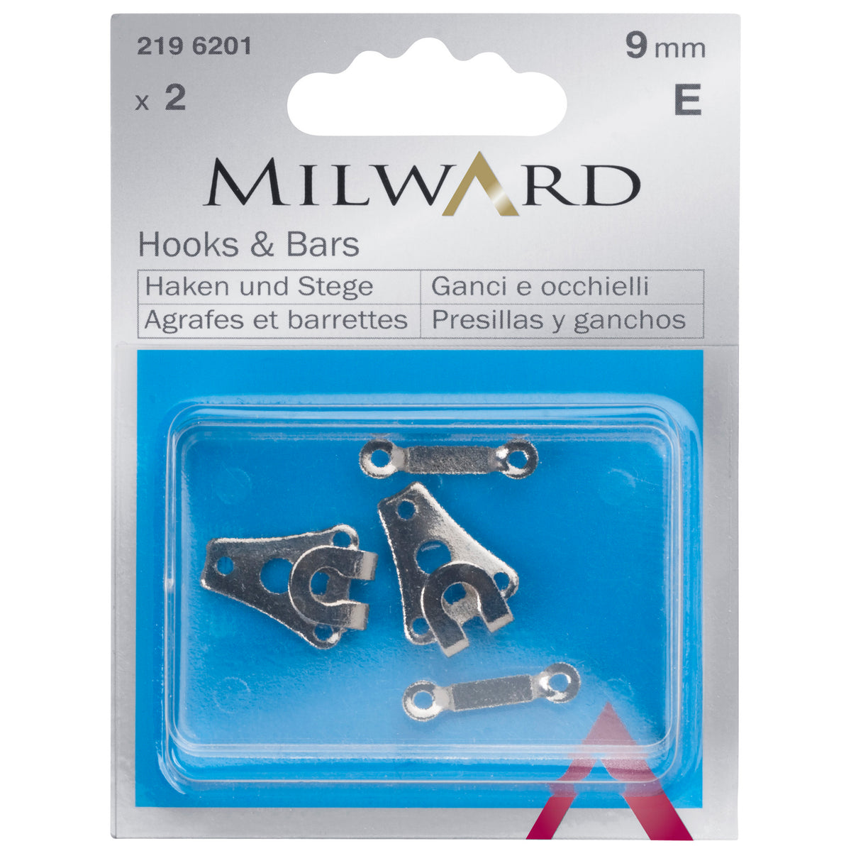 Silver steel hook and bar fastenings, 9mm