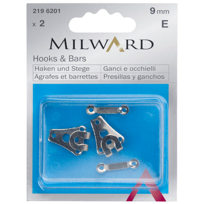 Silver steel hook and bar fastenings, 9mm