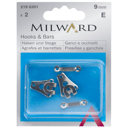 Silver steel hook and bar fastenings, 9mm