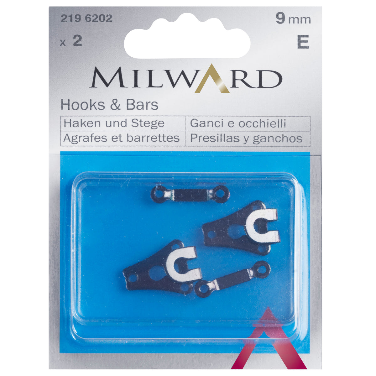 Black steel hook and bar fastenings, 9mm