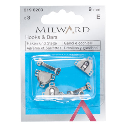 Silver steel hook and bar fastenings, 9mm