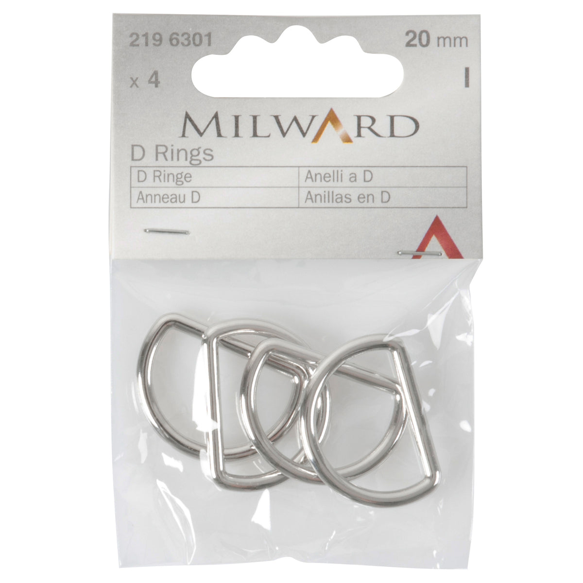 Four silver metal D rings, 20mm