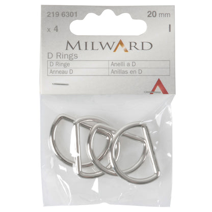 Four silver metal D rings, 20mm