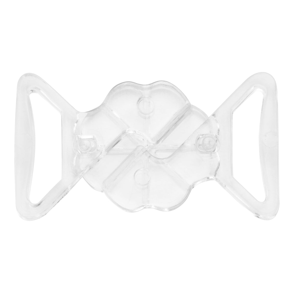 Two clear plastic bikini clasps