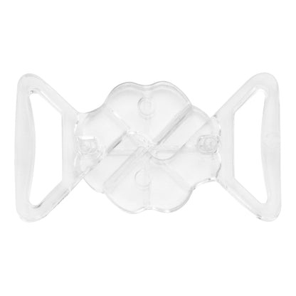 Two clear plastic bikini clasps