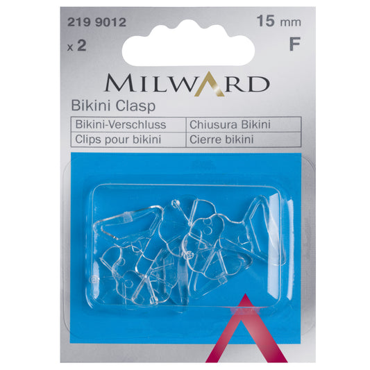 Two clear plastic bikini clasps