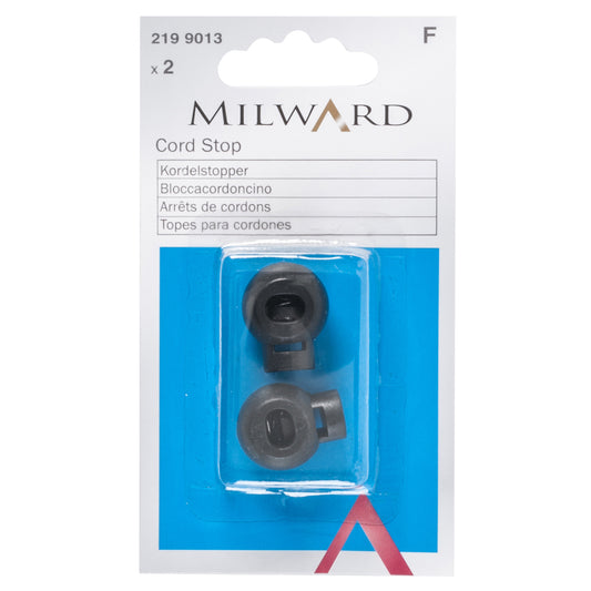 Two black plastic cord toggles