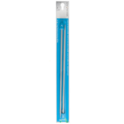 Pair of grey aluminium 4.5mm knitting needles