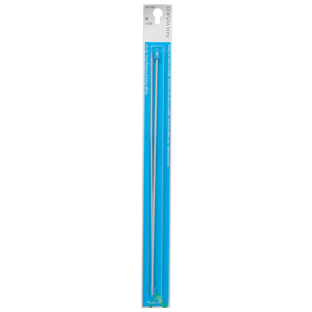 Milward 2.5mm single-ended pearl-grey aluminium knitting pins, 30cm