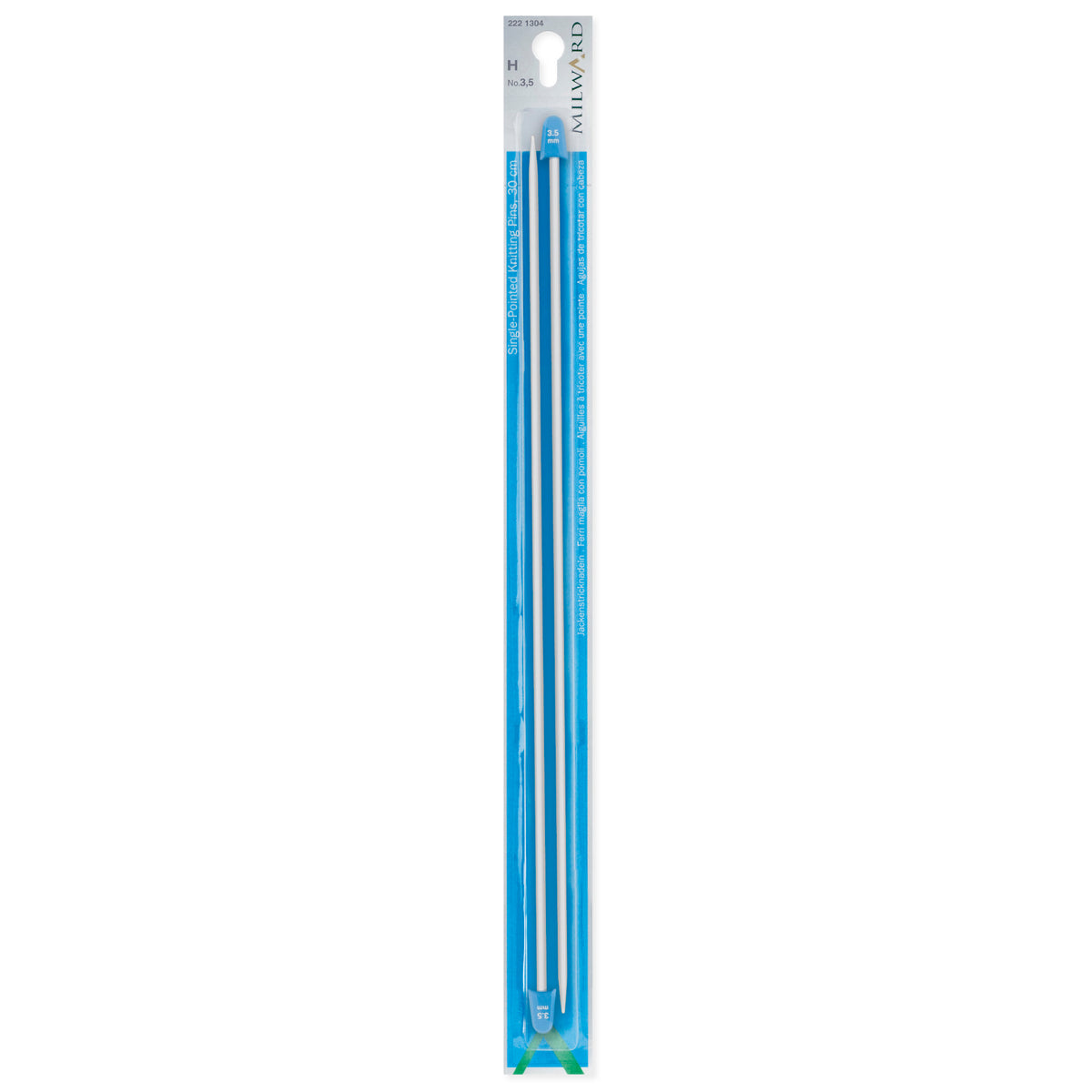 Milward 3.5mm single-ended pearl-grey aluminium knitting pins, 30cm