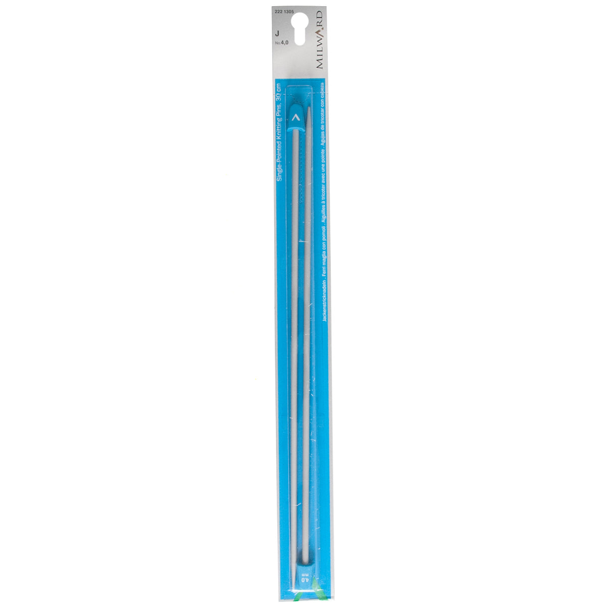 Milward 4.0mm single-ended pearl-grey aluminium knitting pins, 30cm