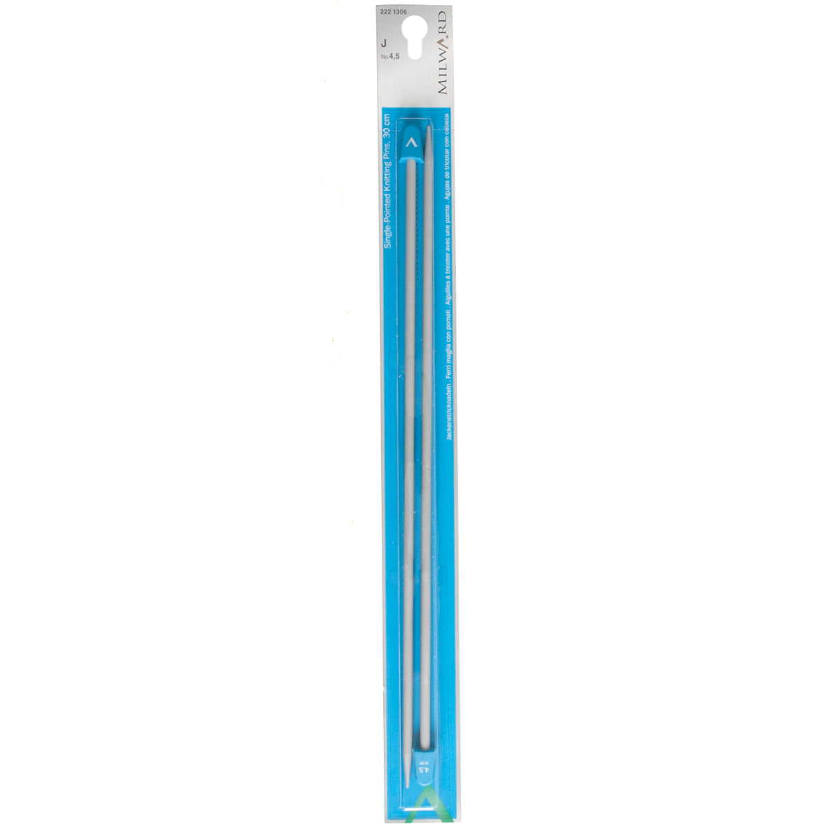 Milward 4.5mm single-ended pearl-grey aluminium knitting pins, 30cm