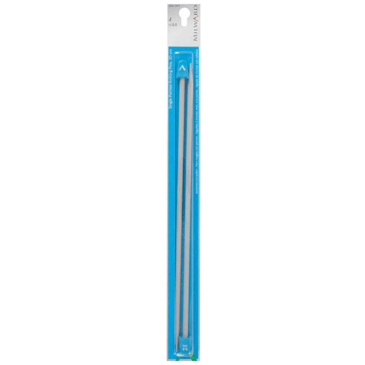 Milward 5.5mm single-ended pearl-grey aluminium knitting pins, 30cm