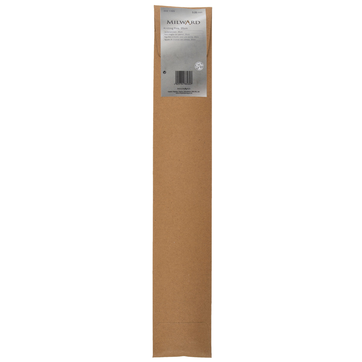 Pair of Milward 3.25mm aluminium knitting pins in brown paper wrap