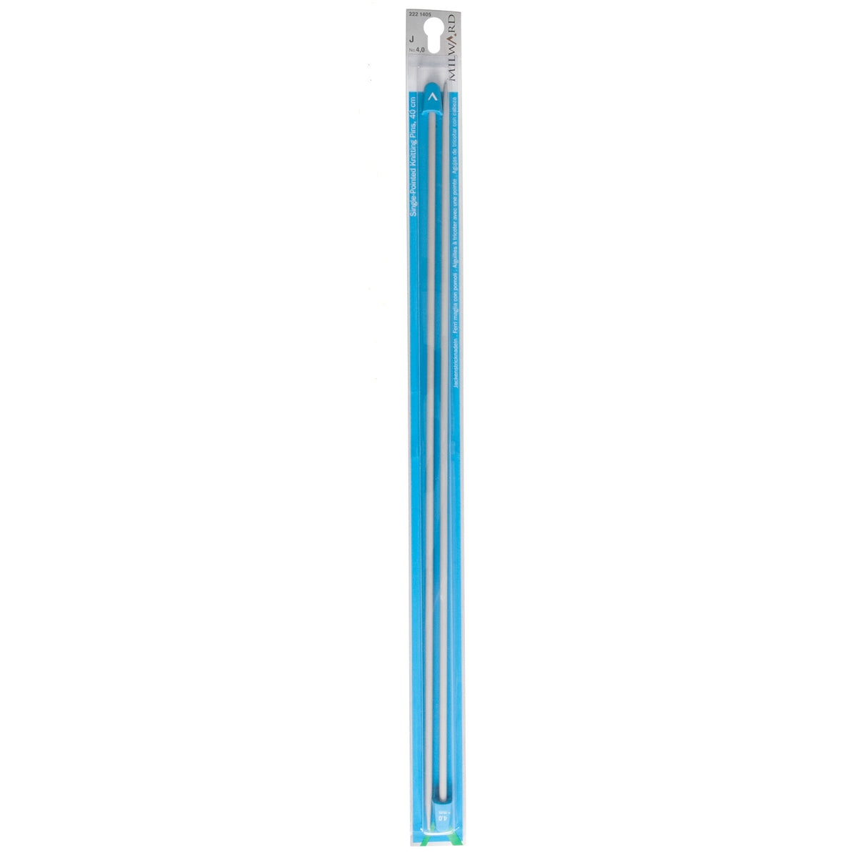 Pair of Milward 4mm pearl-grey aluminium knitting pins
