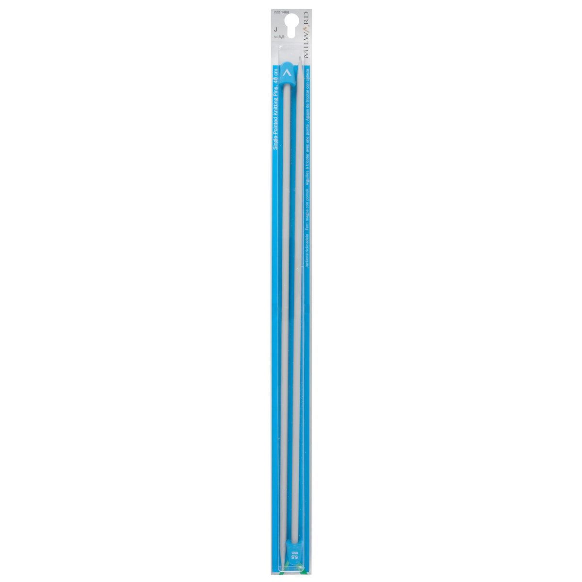 Pair of Milward 5.5mm pearl-grey aluminium knitting pins