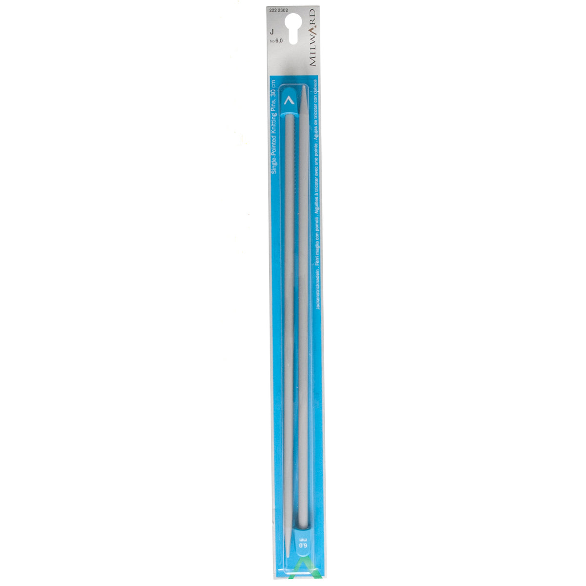 Pair of Milward 6mm grey plastic knitting pins
