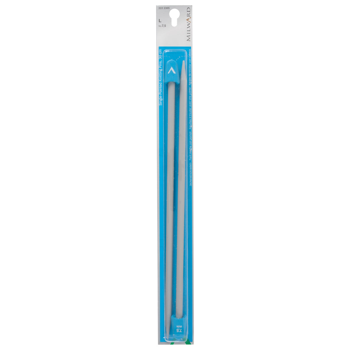 Pair of Milward 7.5mm grey plastic knitting pins